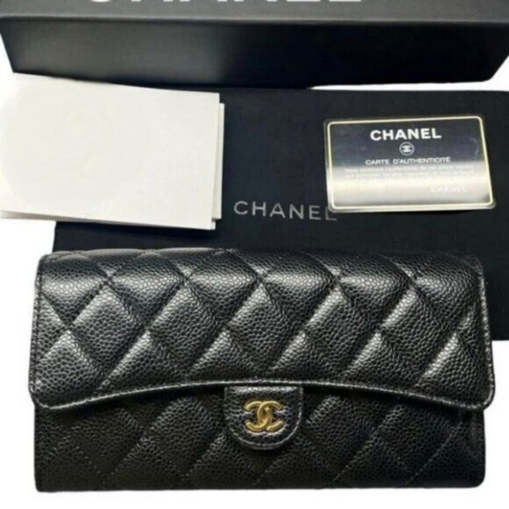 CHANEL CC Classic Caviar Flap Wallet Quilted Leather Chain Purse Black - Picture 3 of 14